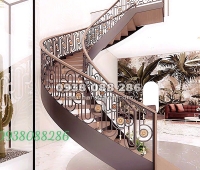 Thi công cầu thang xương cá xoắn ốc biệt thự Thuận An, Bình Dương